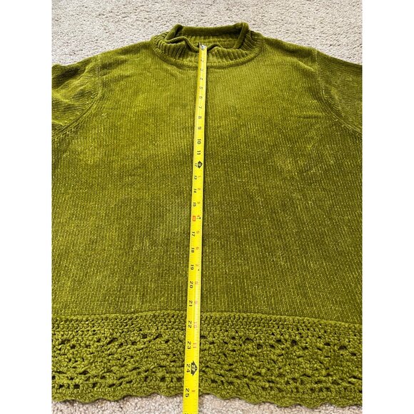 Designers Studio Originals Green Ribbed Sweater Size 2X Crochet Lace Hem Hi Neck - Picture 4 of 8